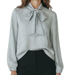 NWT ADRIANNA PAPELL Polka Dot Long Sleeve Tie Neck Blouse Size X-Large